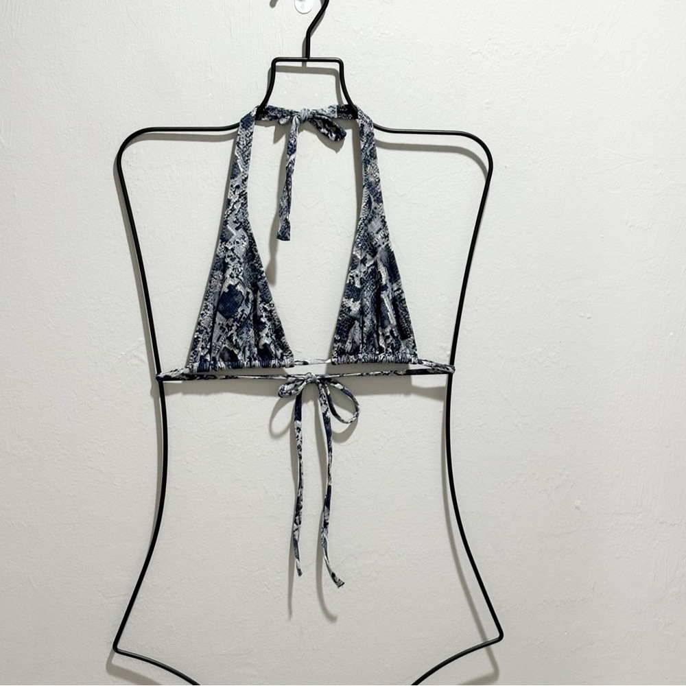 MELISSA ODABASH Women’s Indigo Blue Snake Print Triangle Bikini Top Halter Sz 4